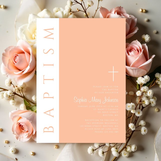 Convites Batismo de Menina Religiosa Rosa Moderno e Elegant (Modern Elegant Pink Religious Girl Baptism Invitation)