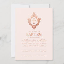 Batismo de Menina Rubor Rosa Bege Cruz em Crista