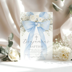 Convites Batismo de Menino com Arco de Eucalipto Floral Azu