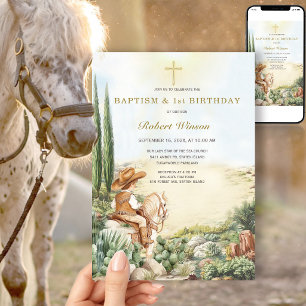 Convites Batismo de Menino Cowboy Western em Aquarela