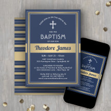 Batismo de Menino Elegante Azul Marinho e Dourado