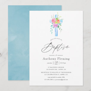 Convites Batismo de Menino Floral em Aquarela Pastel
