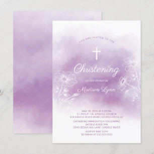 Convites Batismo de Natal com Aquarela Roxa