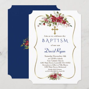 Convites Batismo de Poinsettia Branca de Natal