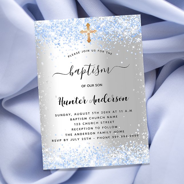 Convites Batismo de prata azul confete bebezinho luxo (Criador carregado)
