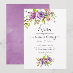 Convites Batismo de Primavera com Floral em Aquarela