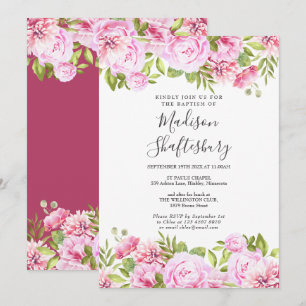 Convites Batismo de Rosa Floral Rosa