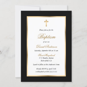 Convites Batismo de Script Cruzado Negro e Dourado