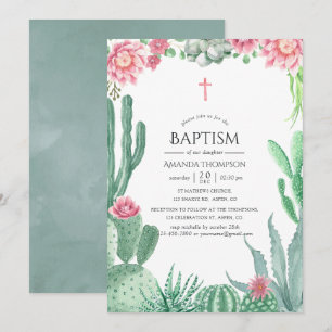 Convites Batismo de Suculentas em Aquarela