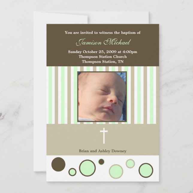 Convites Batismo Dedicação Menino Tan Bolhas Marrom (Frente)