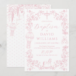 Convites Batismo Digital Elegante para Garota Branca Rosa