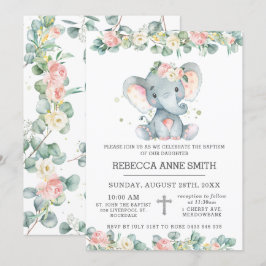 Convites Batismo do Elefante Floral Rosa Verde