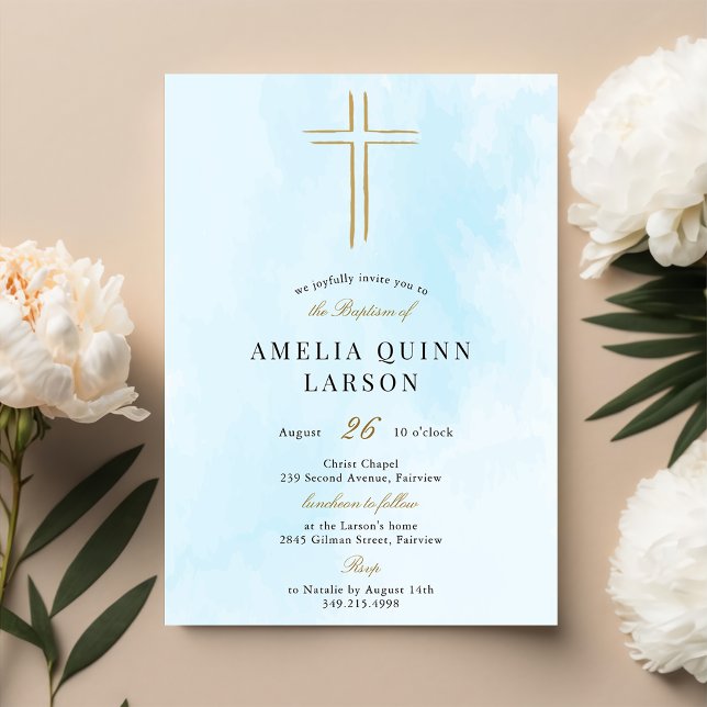 Convites Batismo Dourado Elegante Simples (Criador carregado)