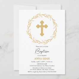 Convites Batismo Dourado mínimo e elegante da cruz