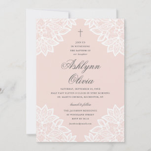 Convites Batismo e Christening do Lace Pink