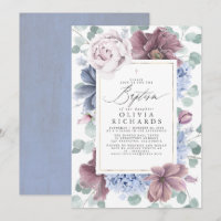 Batismo Elegante das Flores Azuis Mauve e Dusty