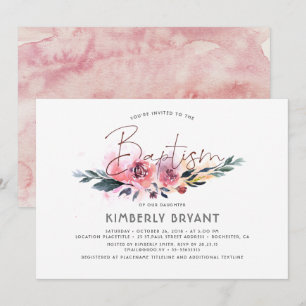 Convites Batismo Elegante De Script De Aquarela Floral
