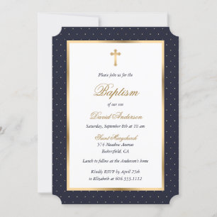Convites Batismo Elegante de Script Elegante de Bolinhas Cr