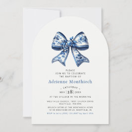 Convites Batismo Elegante do Arco Floral Azul e Branco