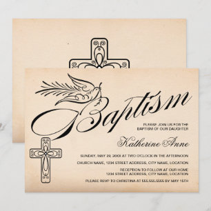 Convites Batismo Elegante do Script Vintage