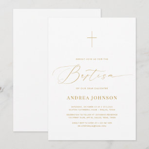 Convites Batismo Elegante Dourado e Branco minimalista