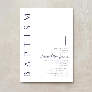 Convites Batismo Elegante em Azul Marinho com Letra Script