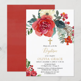 Convites Batismo elegante floral de aquarela de Natal