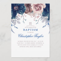 Batismo Elegante Floral marinho Azul e Mauve