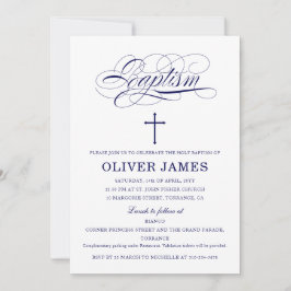 Convites Batismo Elegante marinho Azul