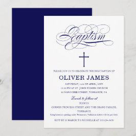 Convites Batismo Elegante marinho Azul