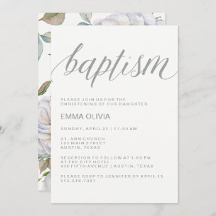 Convites Batismo Elegante Moderno Retorno floral delicado
