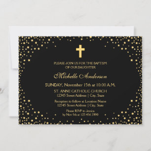 Convites Batismo Elegante Negro e Dourado