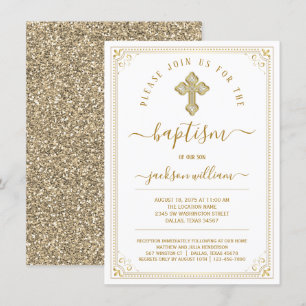 Convites Batismo Elegante Neutro em Ouro