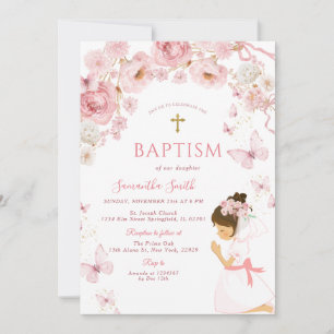 Convites Batismo em Aquarela Rosa Desbotado para Filha