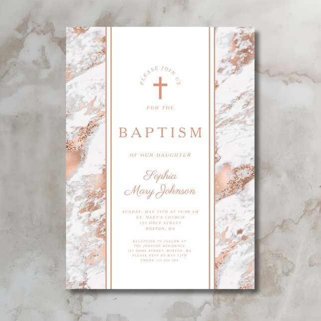 Convites Batismo em Rosa Dourado Elegante (Elegant Rose Gold Baptism Invitation)
