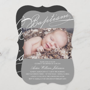 Convites Batismo escrito Rosary Cross Foto de Cinza Religio