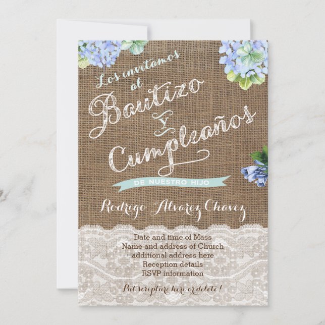 Convites Batismo espanhol e aniversário | Cumple y Bautizo (Frente)