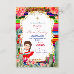 Convites Batismo espanhol floral do baptismo da menina da