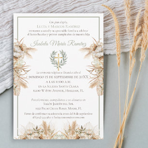 Convites Batismo espanhol relva de pampa de primeiro aniver