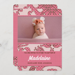Convites Batismo feminino em rosa e marrom com foto