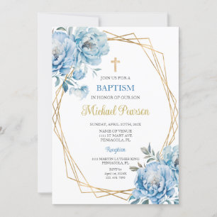Convites Batismo floral azul