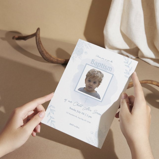 Convites Batismo Floral Azul - Clássico e Elegante (2)