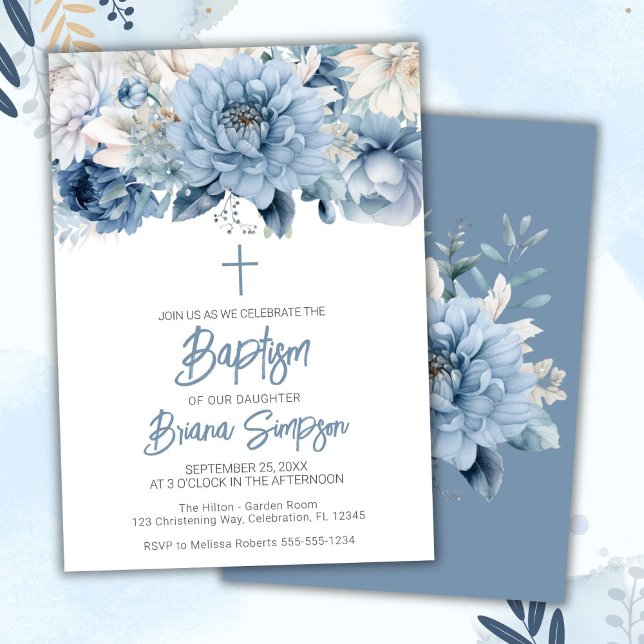 Convites Batismo Floral Azul Desbotado (Criador carregado)