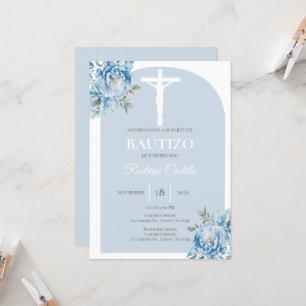Convites Batismo floral azul espanhol