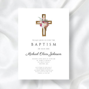 Convites Batismo Floral Boho Cross Elegante 