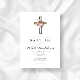 Convites Batismo Floral Boho Cross Elegante