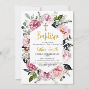 Convites Batismo Floral Bonito e Elegante