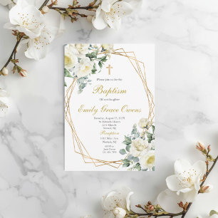 Convites Batismo floral branco