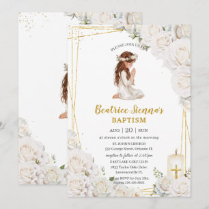 Convites Batismo Floral Branco Criando Garota Oradora