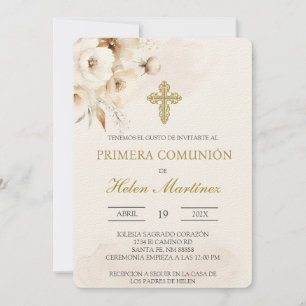 Convites Batismo floral branco espanhol